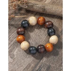 2.0cm Vintage Wood Bead Single Layer Elastic Bracelet For Men And Women